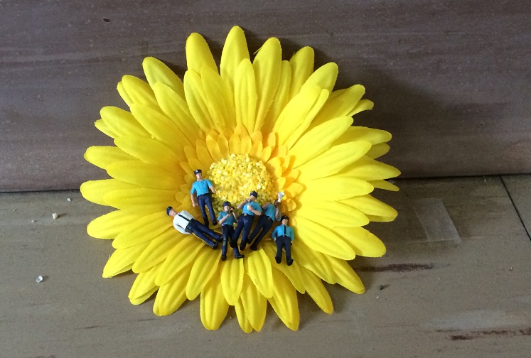 The police officers collected inside a sunflower