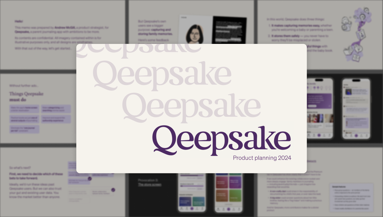 A collection of slides from the final Qeepsake deck.